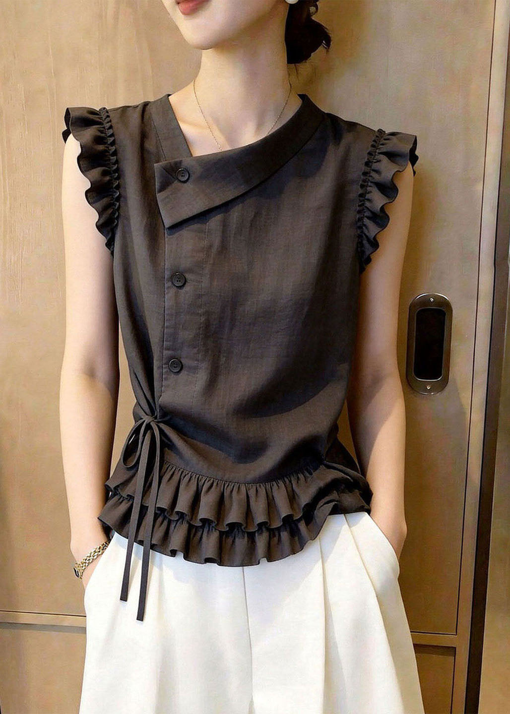 Women's Sleeveless Vest Ruffled Lace-Up Style 2