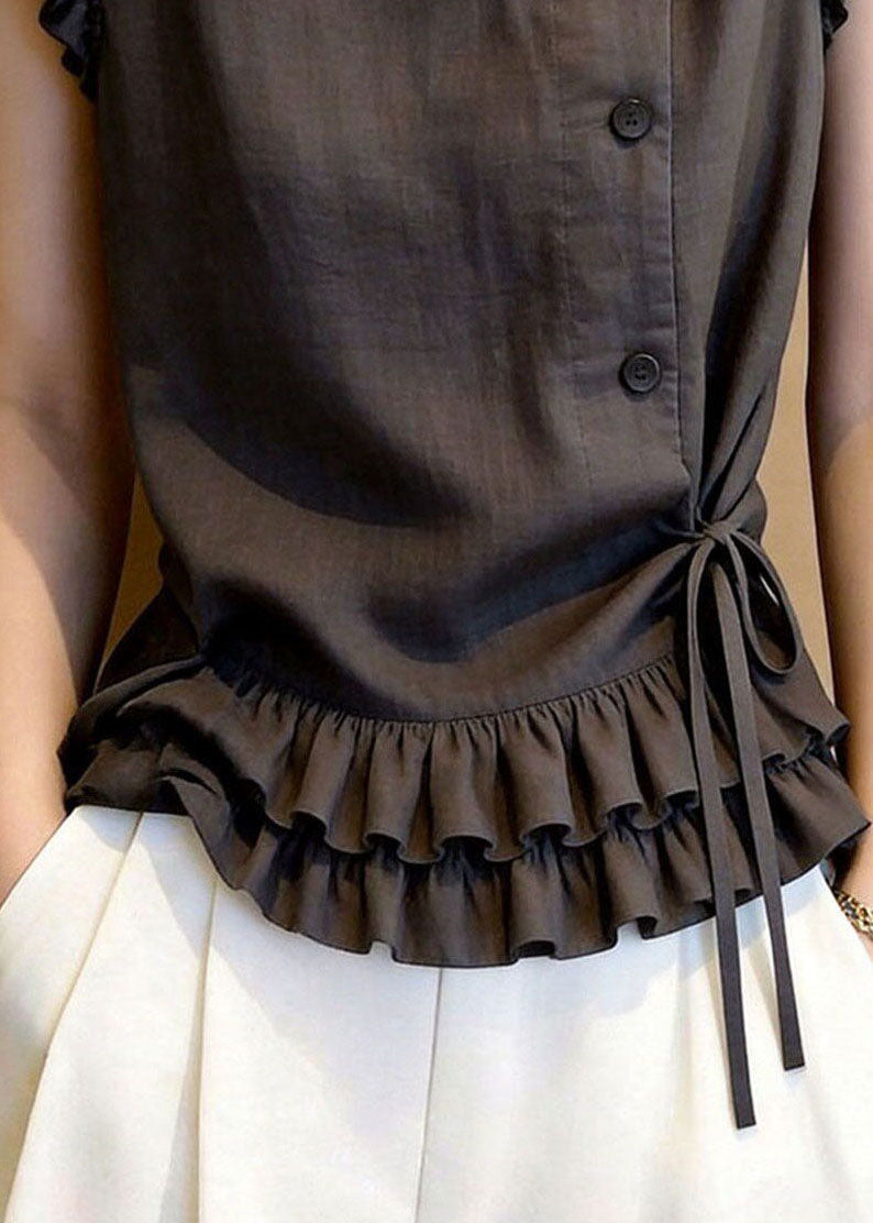 Women's Sleeveless Vest Ruffled Lace-Up Style 3