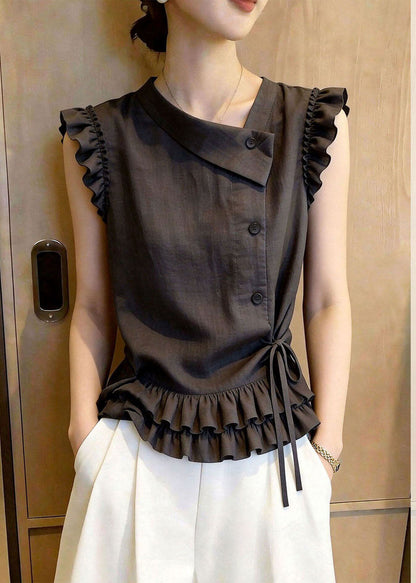 Women's Sleeveless Vest Ruffled Lace-Up Style 4