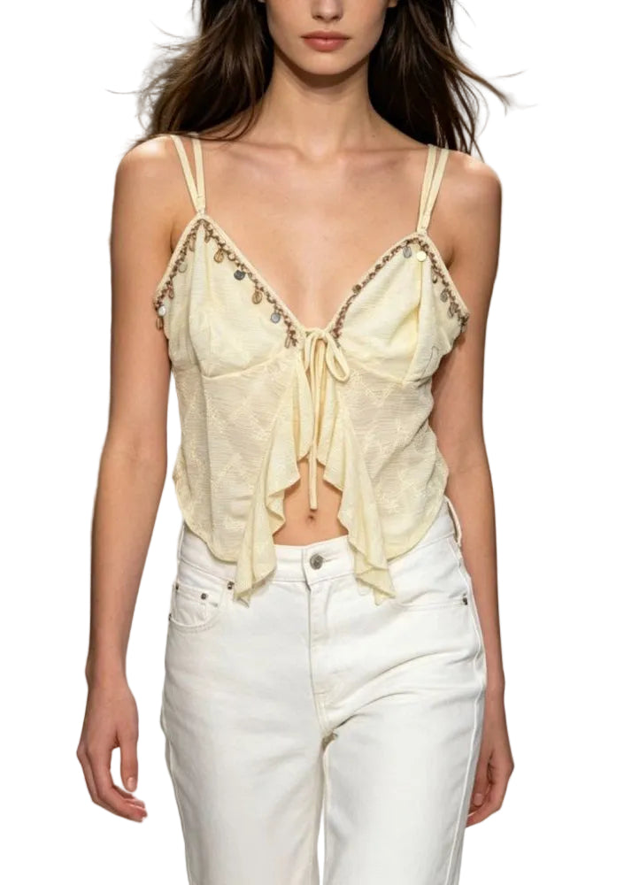 Women’s Sleeveless Vest V Neck Asymmetrical Tassel Patchwork 0