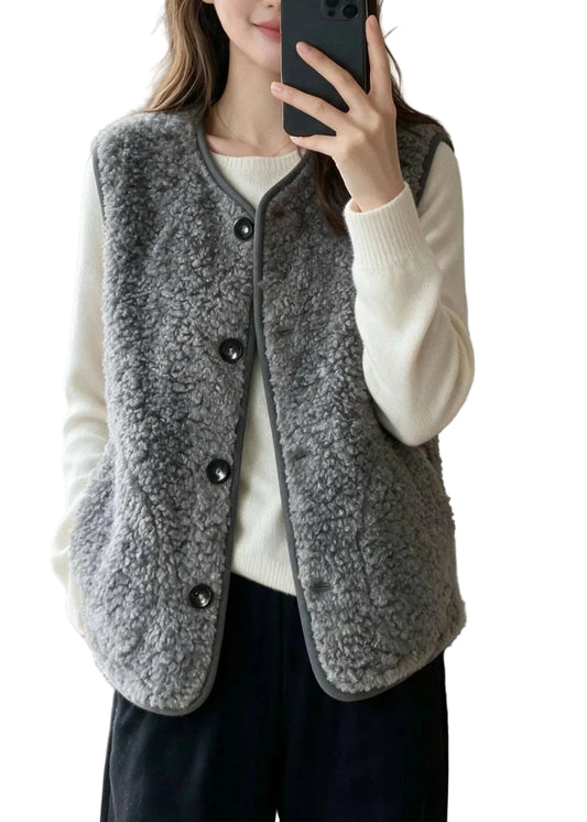 Women's Sleeveless Waistcoat O-Neck Button Front 0