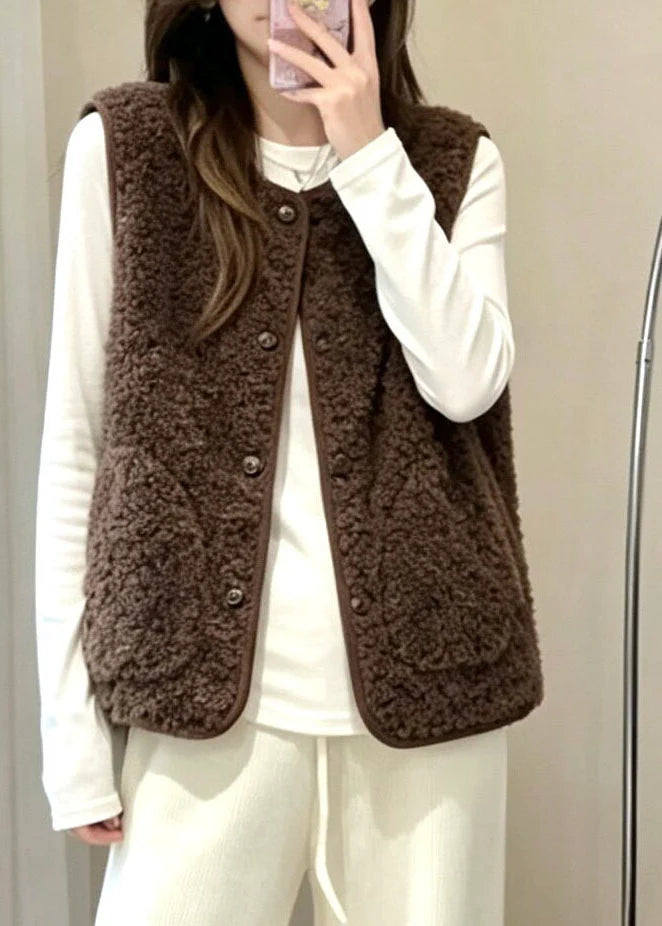 Women's Sleeveless Waistcoat O-Neck Button Front 1