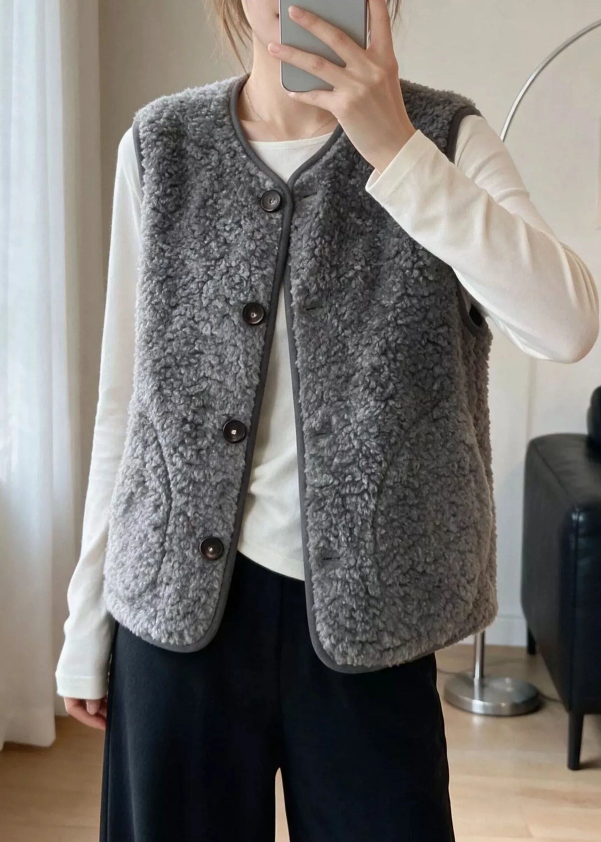 Women's Sleeveless Waistcoat O-Neck Button Front 2