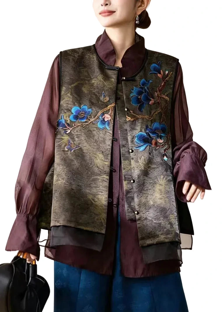 Women's Sleeveless Waistcoat O-Neck Embroidered Jacquard Style 0
