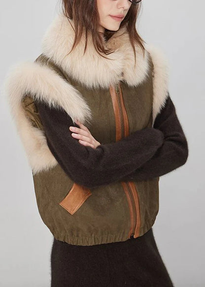Women's Sleeveless Waistcoat with Fur Collar and Pockets 4