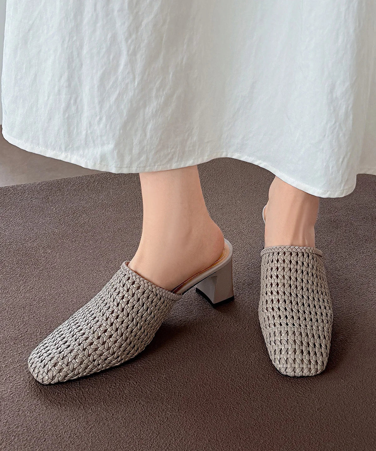 Women's Slide Sandals Chunky Heel Weave Design 2