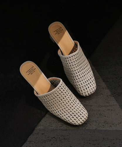 Women's Slide Sandals Chunky Heel Weave Design 4