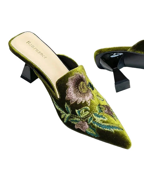Women's Slide Sandals Pointed Toe Embroidered Design 0