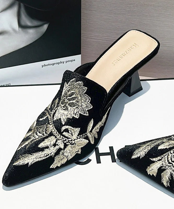 Women's Slide Sandals Pointed Toe Embroidered Design 1