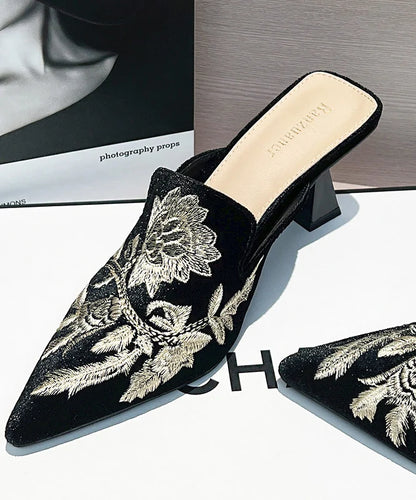 Women's Slide Sandals Pointed Toe Embroidered Design 1