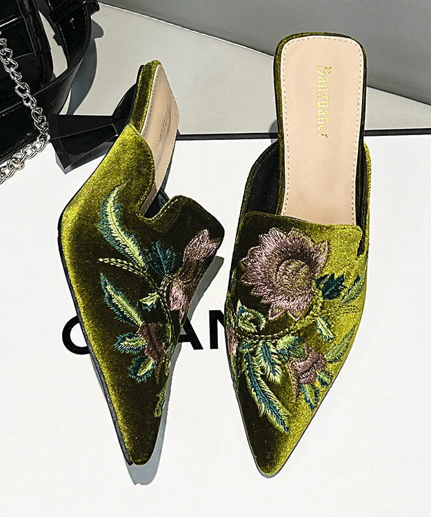 Women's Slide Sandals Pointed Toe Embroidered Design 2