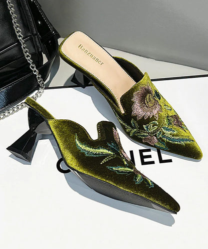 Women's Slide Sandals Pointed Toe Embroidered Design 4