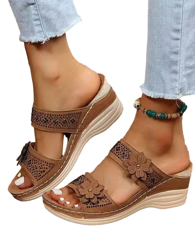 Women's Slide Sandals Wedge Floral Splicing 0