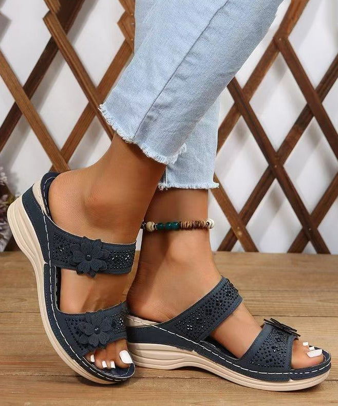 Women's Slide Sandals Wedge Floral Splicing 4