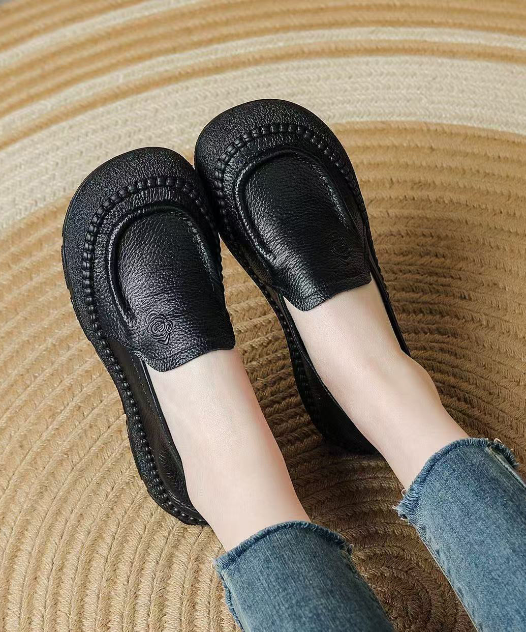 Women's Slip-On Loafers Floral Embossed Design 0