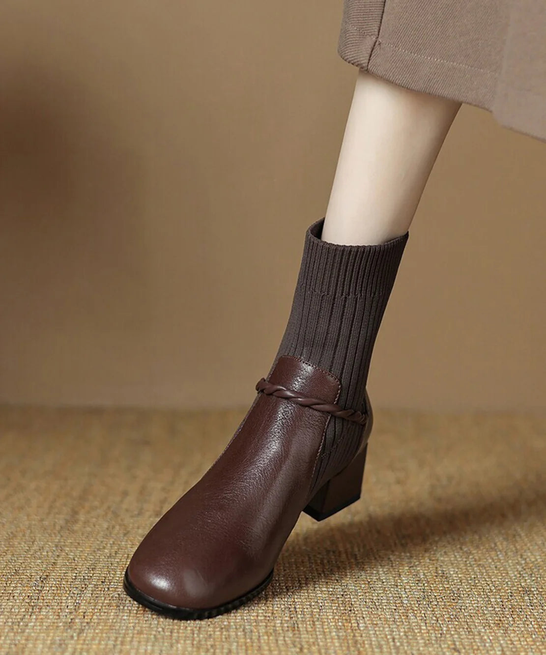 Women's Sock Boots Chunky Heel Strap Design 1
