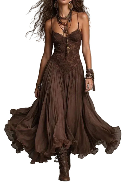 Women's Spaghetti Strap Dress Patchwork Lace Summer Style 0