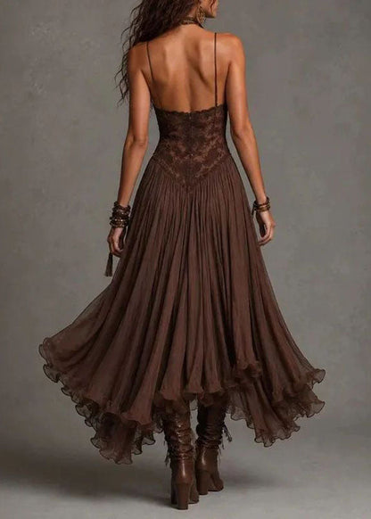 Women's Spaghetti Strap Dress Patchwork Lace Summer Style 1