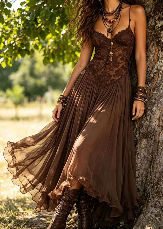 Women's Spaghetti Strap Dress Patchwork Lace Summer Style 2