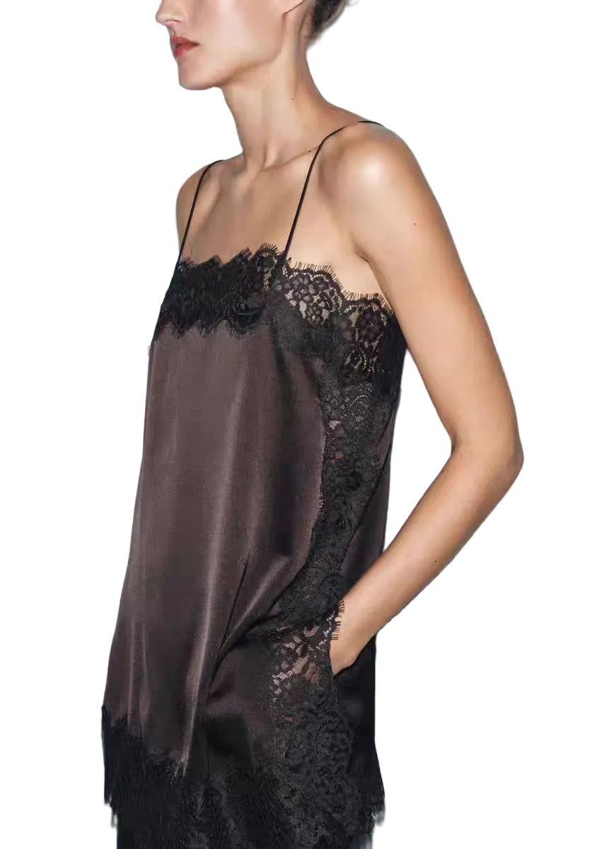 Women's Spaghetti Strap Top Patchwork Lace Style 0