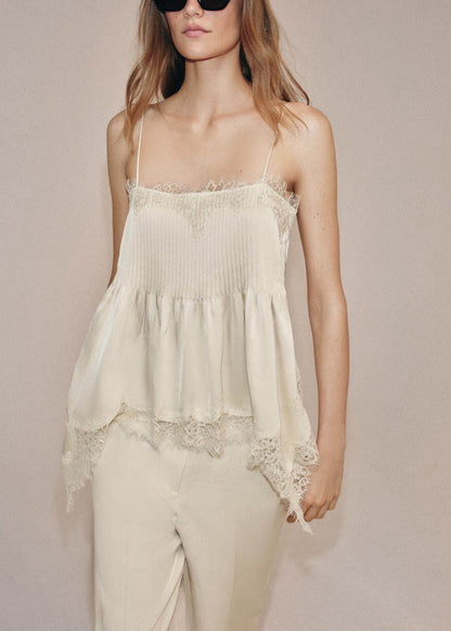 Women's Spaghetti Strap Top Wrinkled Lace Patchwork 2