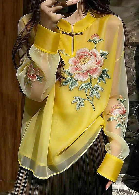 Women's Stand Collar Button Top Traditional Style 2