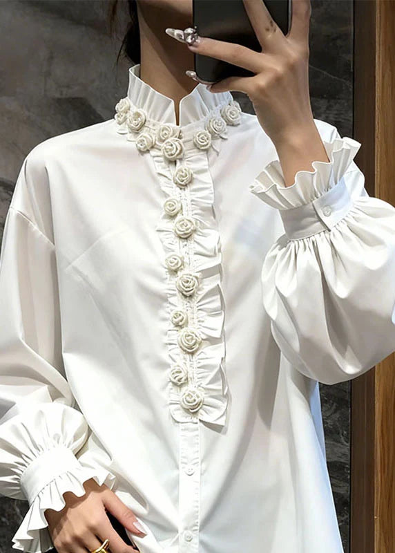 Women's Stand Collar Top Floral Ruffled Design 1