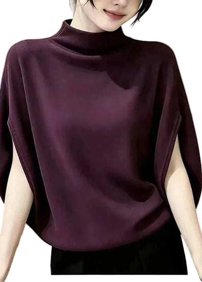 Women's Stand Collar Top Short Sleeve Solid 0