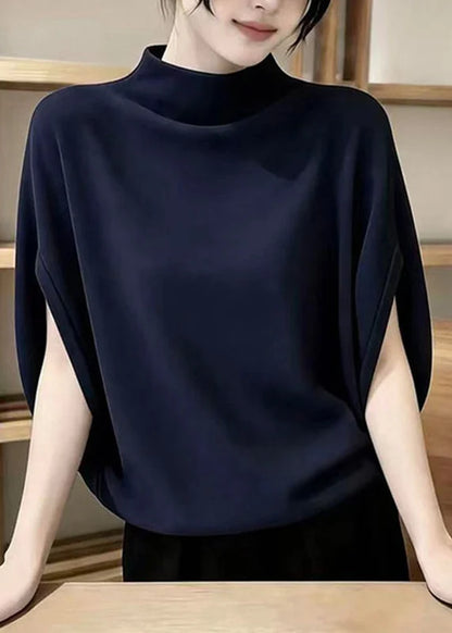 Women's Stand Collar Top Short Sleeve Solid 1
