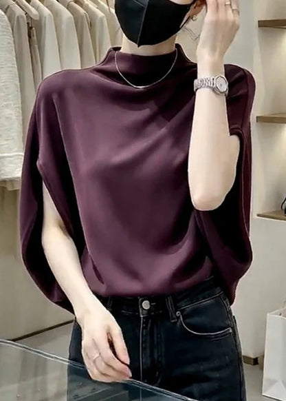 Women's Stand Collar Top Short Sleeve Solid 2