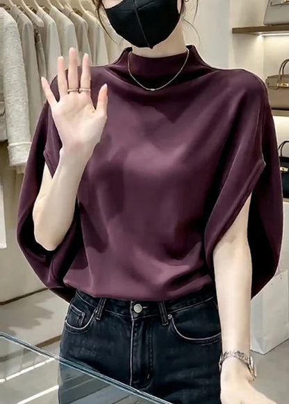 Women's Stand Collar Top Short Sleeve Solid 3