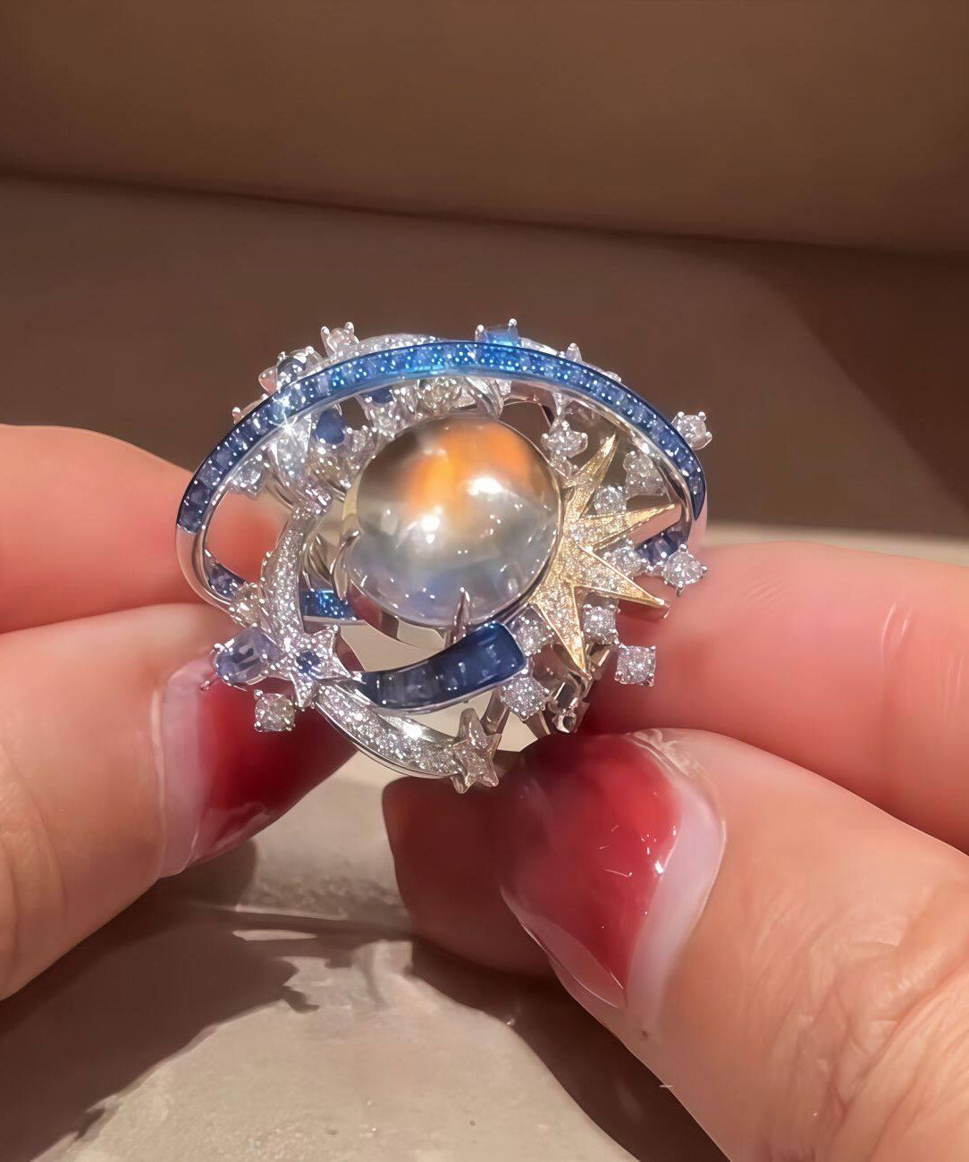 Women's Star and Planet Ring Set Unique Design 0