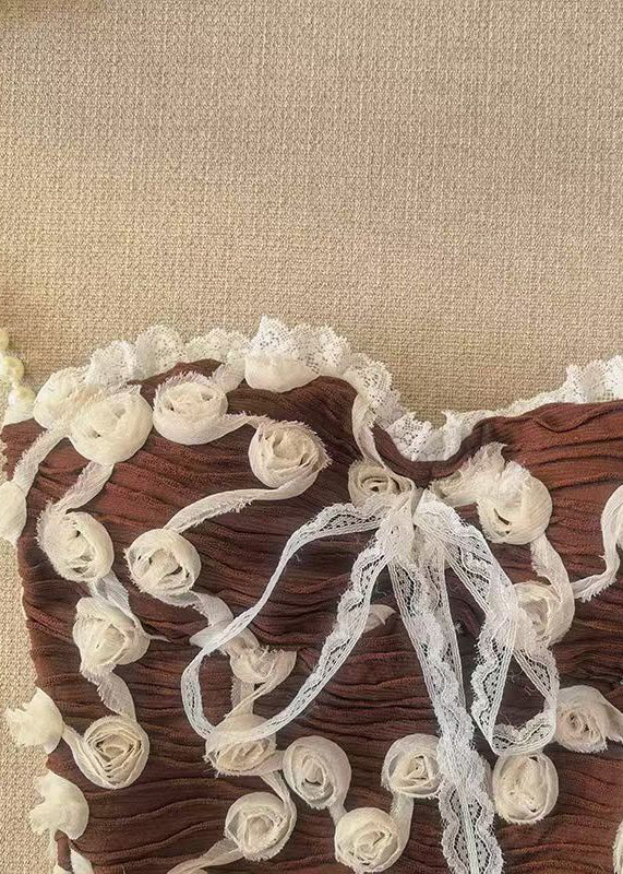 Women's Strapless Floral Lace Trim Top Summer Style 3
