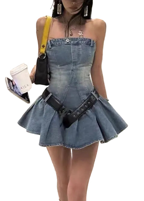 Women's Strapless Mini Dress with Sashes Casual Summer Style 0