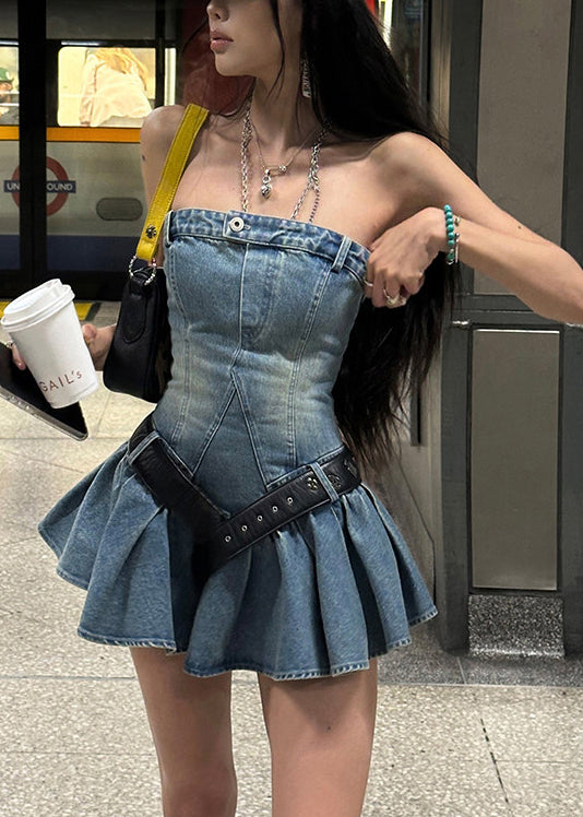 Women's Strapless Mini Dress with Sashes Casual Summer Style 2