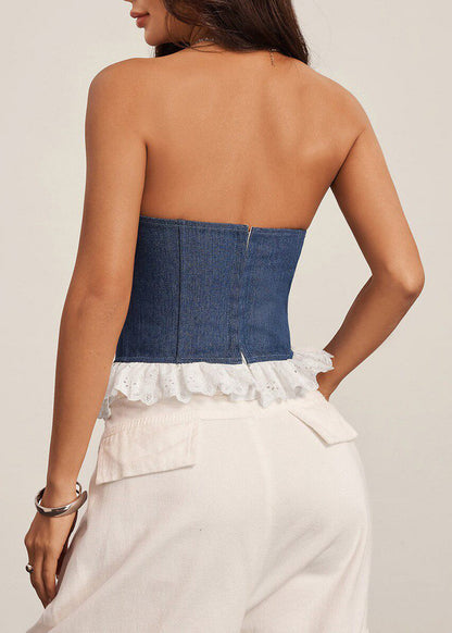 Women's Strapless Tank Top Lace-Up Patchwork Style 3