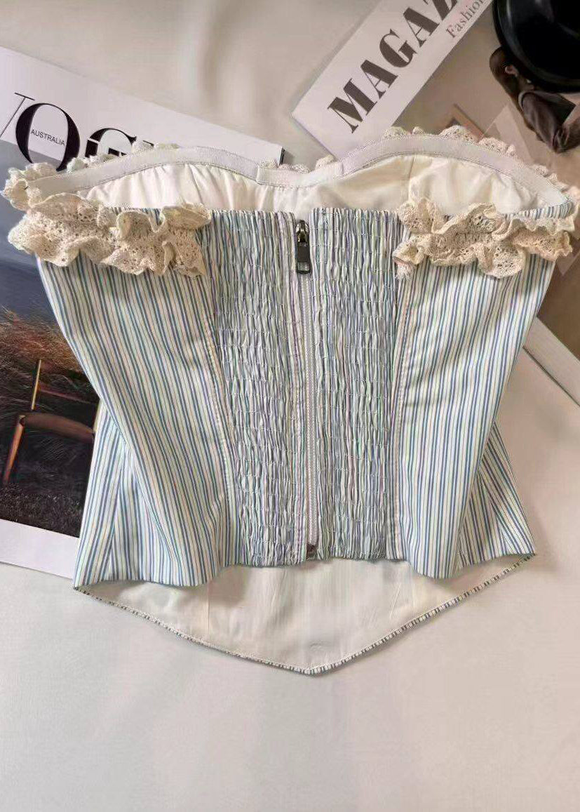 Women's Strapless Top Ruffled Patchwork Striped 1