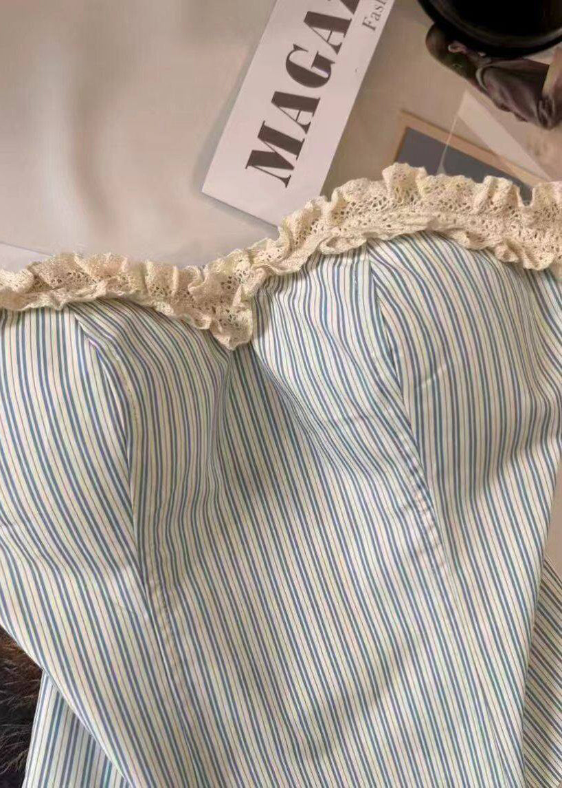 Women's Strapless Top Ruffled Patchwork Striped 2