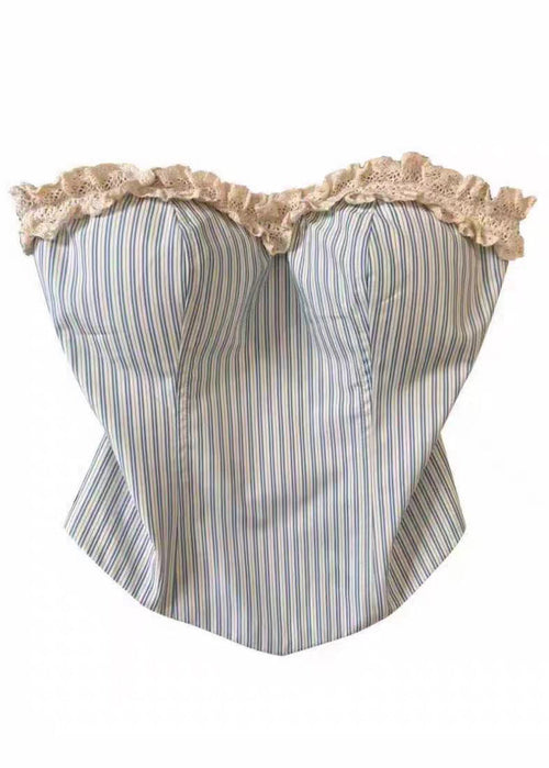 Women's Strapless Top Ruffled Patchwork Striped 4