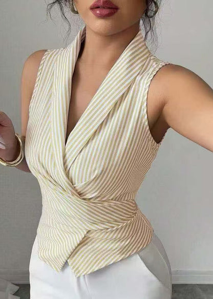 Women's Striped Top Peter Pan Collar Summer Style 0