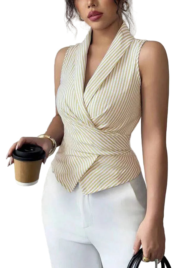 Women's Striped Top Peter Pan Collar Summer Style 2