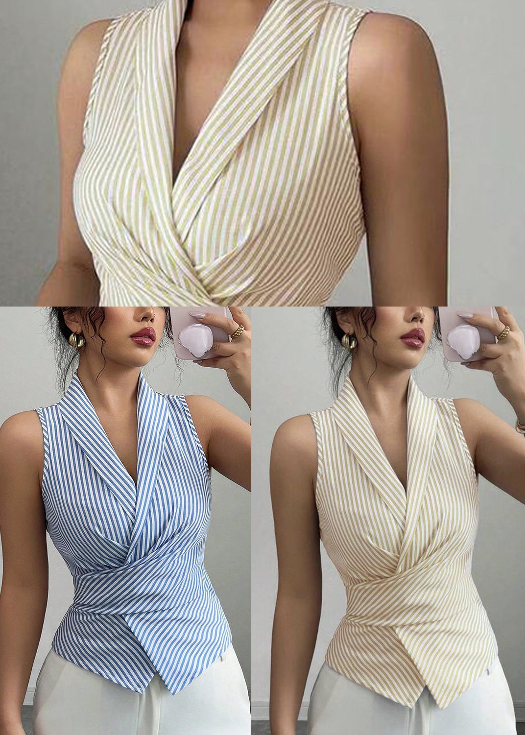 Women's Striped Top Peter Pan Collar Summer Style 4