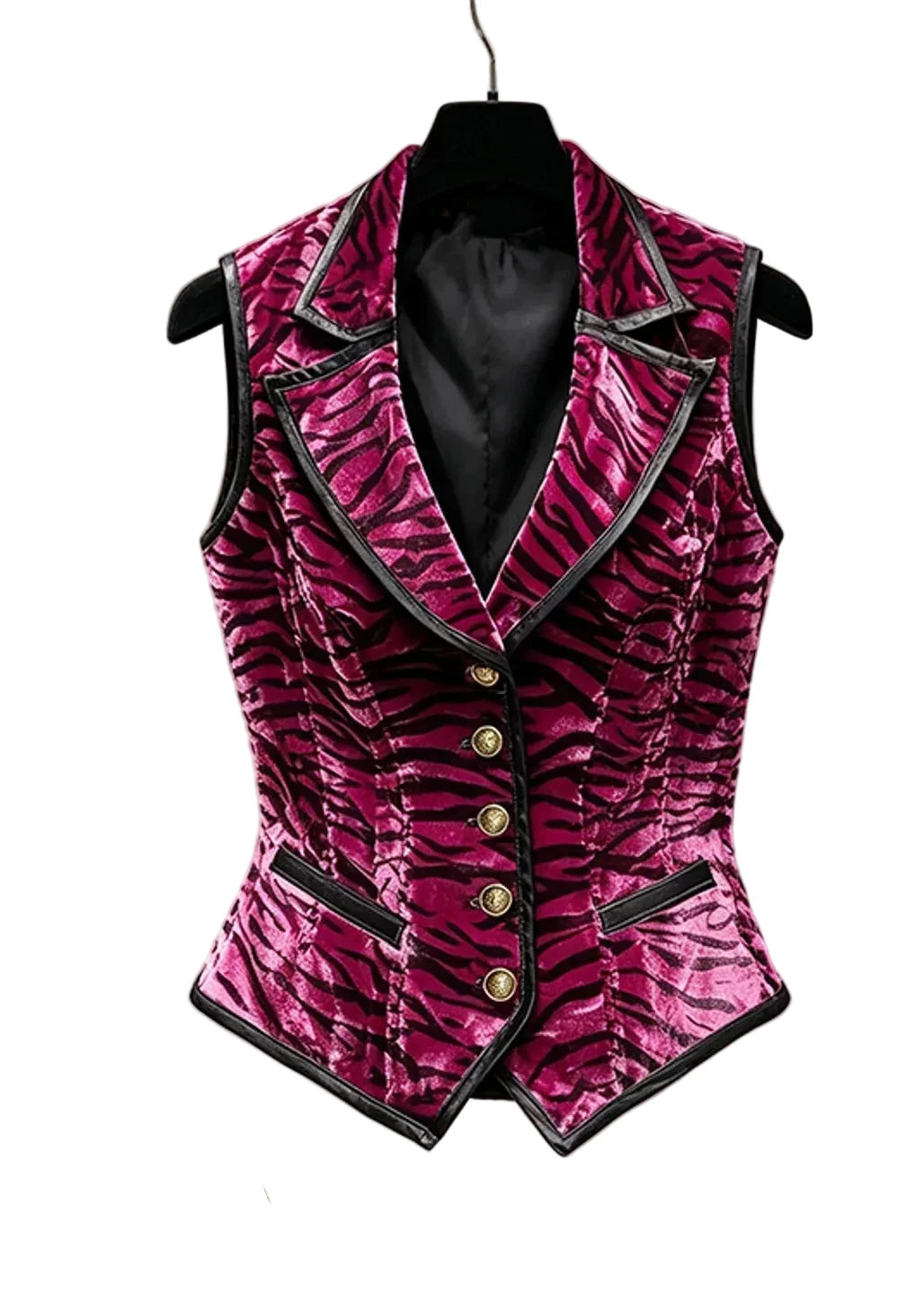 Women's Striped Waistcoat Sleeveless Notched Button Style 0