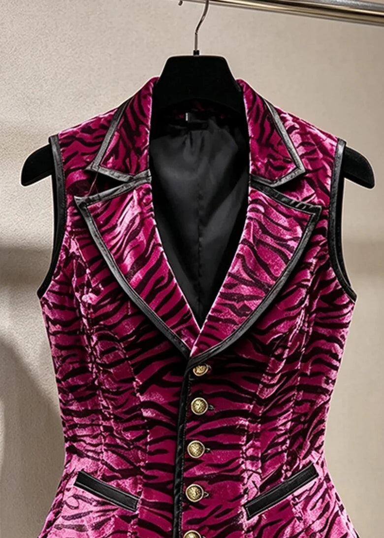 Women's Striped Waistcoat Sleeveless Notched Button Style 1