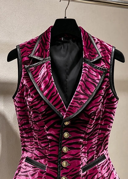 Women's Striped Waistcoat Sleeveless Notched Button Style 1