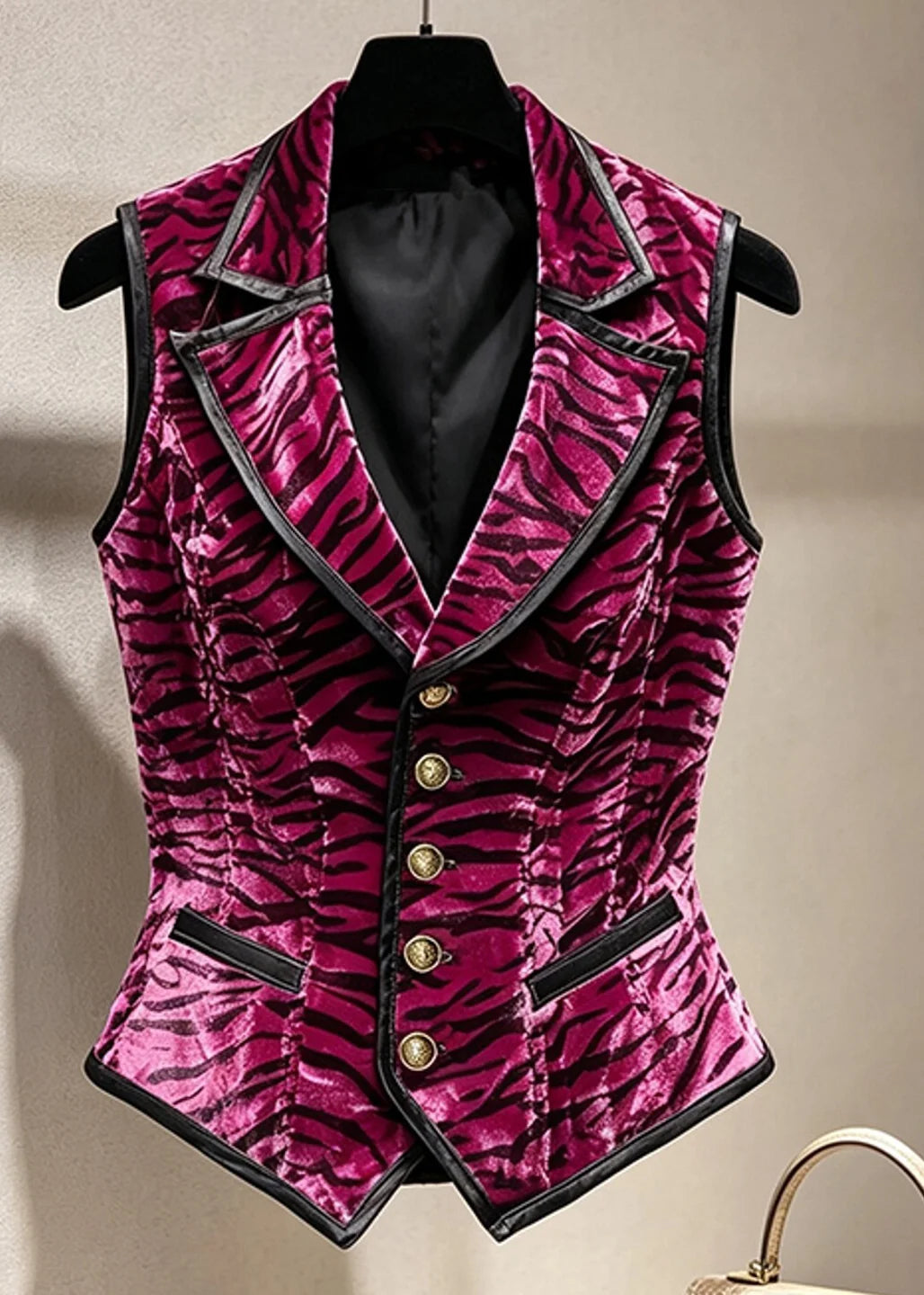 Women's Striped Waistcoat Sleeveless Notched Button Style 2