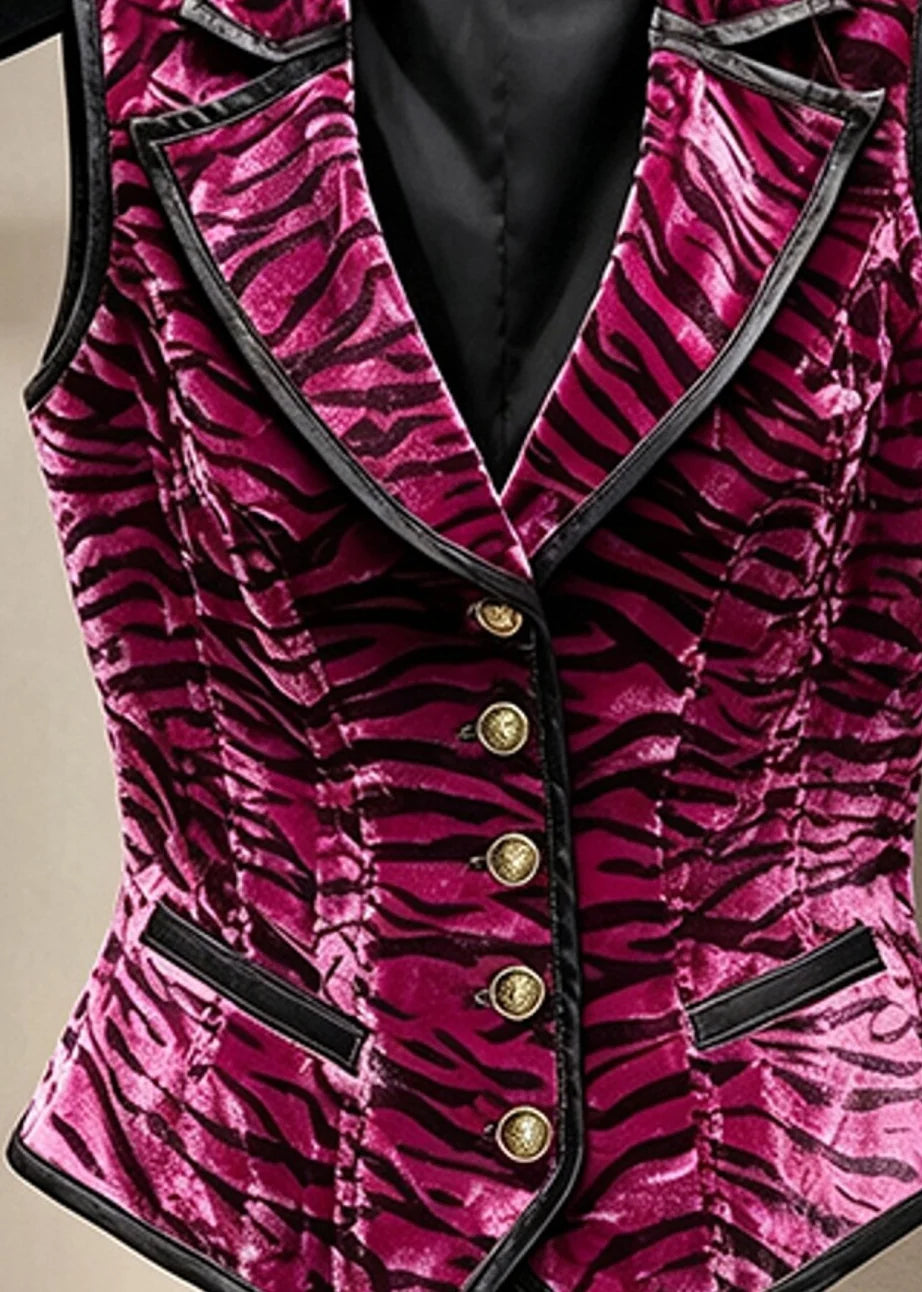 Women's Striped Waistcoat Sleeveless Notched Button Style 3