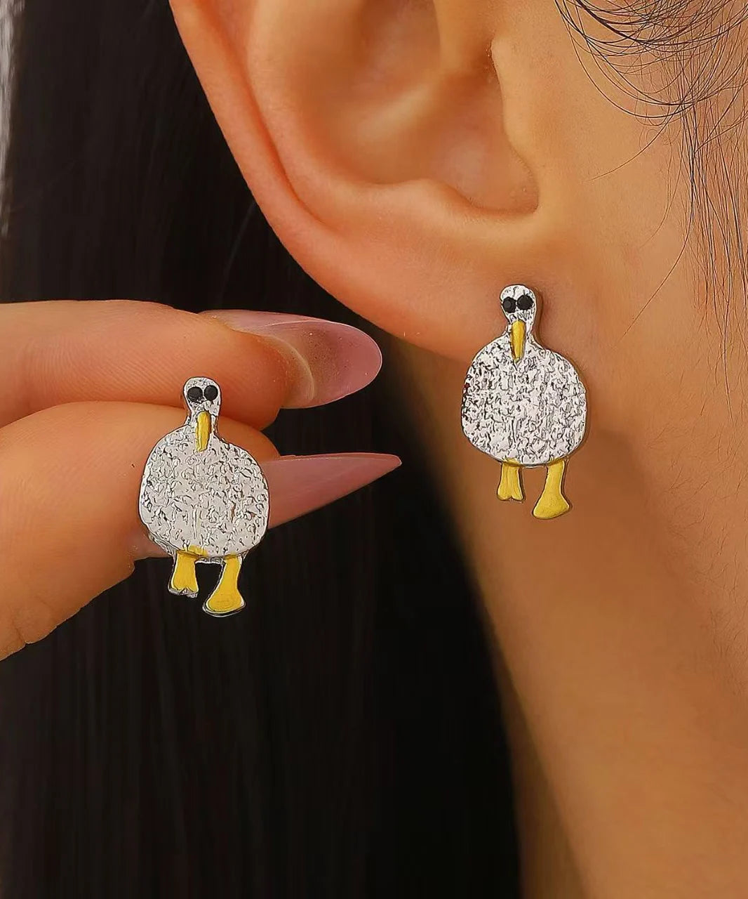 Women's Stud Earrings Cartoon Duck Design 0