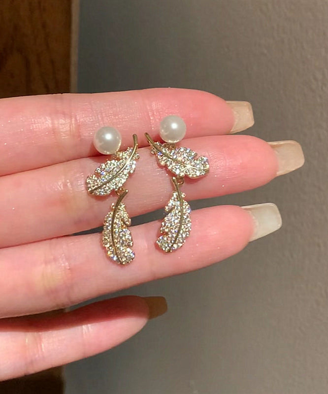 Women's Stud Earrings Feather Pearl Design 2