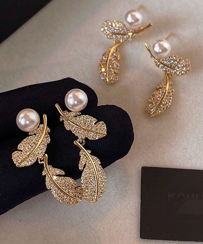 Women's Stud Earrings Feather Pearl Design 4